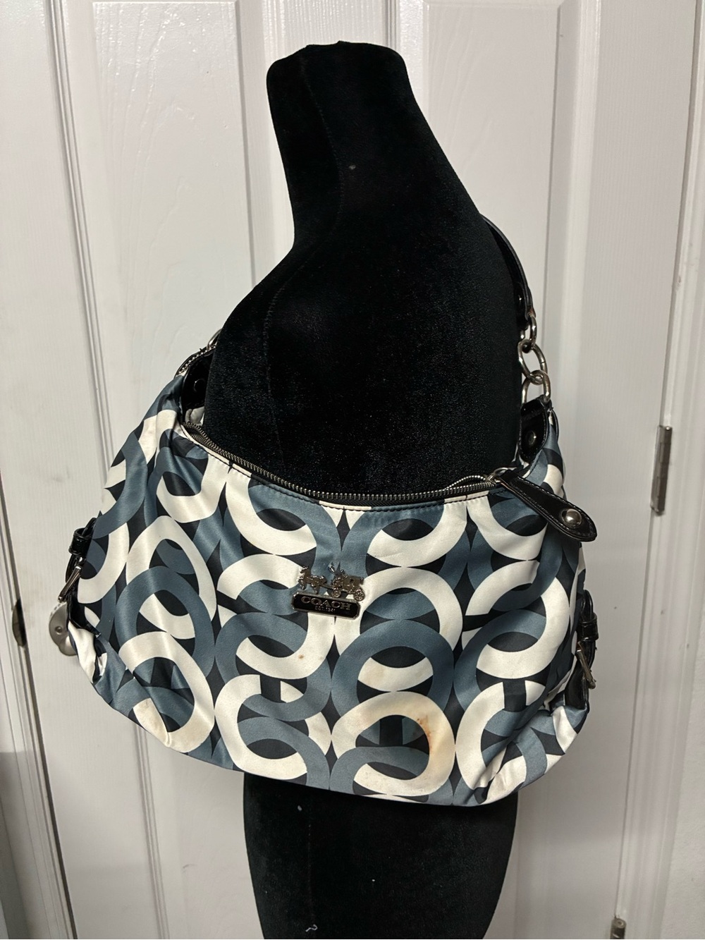 Coach Signature Circle Print Shoulder Bag in Navy & White